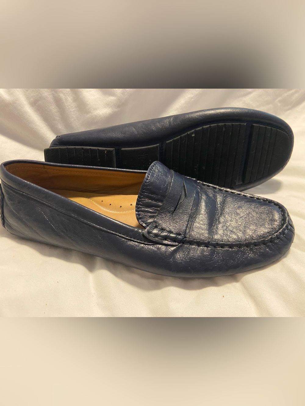 Women's flag ltd size 9.5 m Navy Leather Penny Loafers driving flats